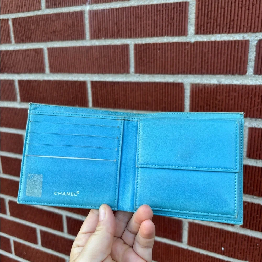 CHANEL travel line Light Blue Wallet CC logo